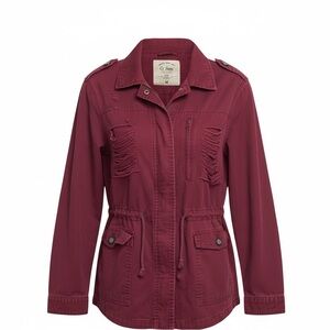 Ci Sono Distressed Drawstring Utility Jacket - Wine